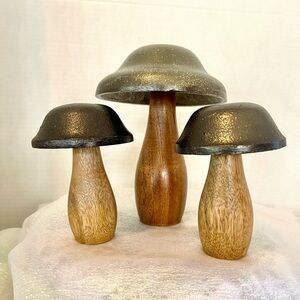 Group Rustic Mushrooms, Woodland Cottage Goblin Core Metal Caps-Wood